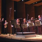 Tim applauding the Georgia State University Symphonic Wind Ensemble for a great premiere performance of his Euphonium Concerto (October 2010)