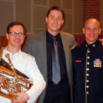 Adam Frey, euphonium, Tim Jansa, and conductor MAJ Tod Addison aftter the premiere of Jansa's Euphonium Concerto during the 2012 U.S. Army Band Tuba/Euphonium Workshop (January 2012)